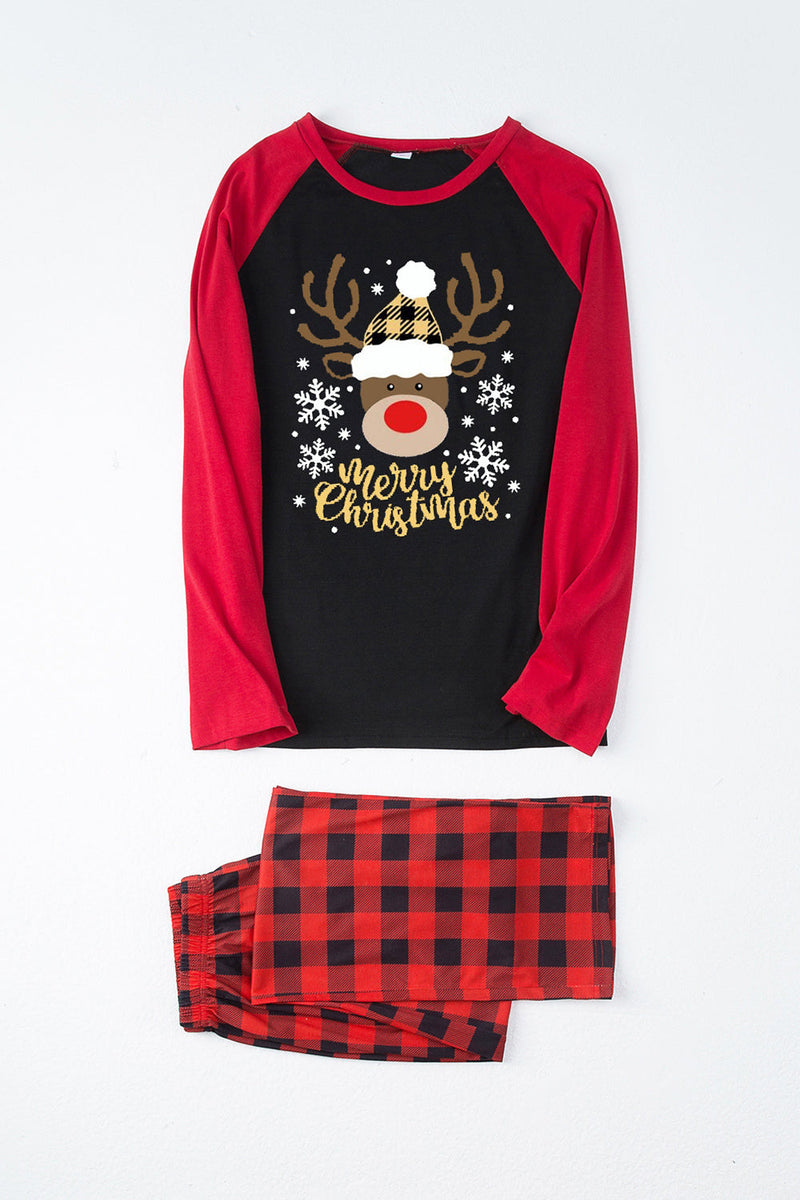Load image into Gallery viewer, Red Plaid Christmas Fmaily Print Pajamas Sets with Dog