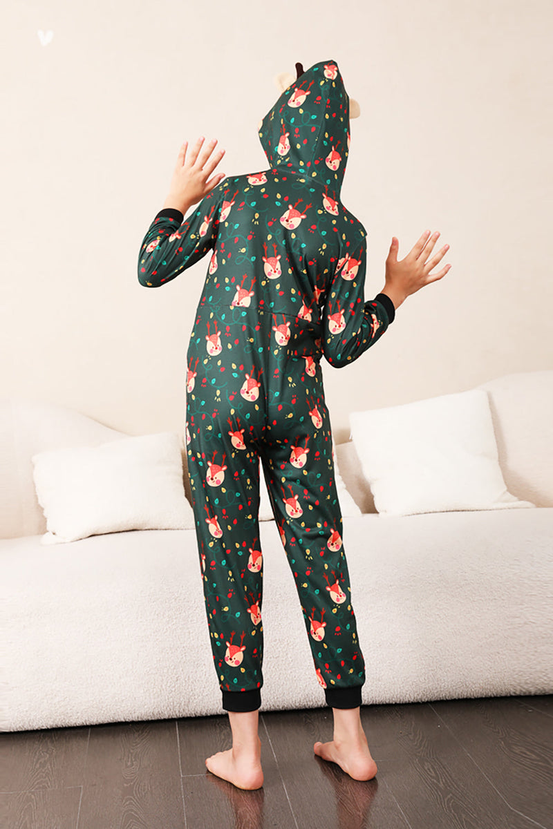 Load image into Gallery viewer, Dark Green Printed Family Christmas One Piece Pajamas