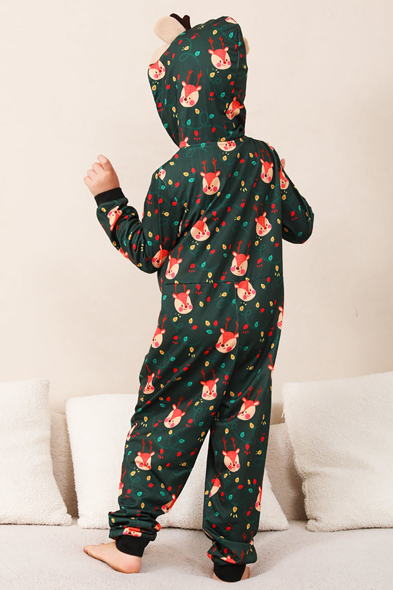Load image into Gallery viewer, Dark Green Printed Family Christmas One Piece Pajamas