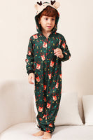 Load image into Gallery viewer, Dark Green Printed Family Christmas One Piece Pajamas