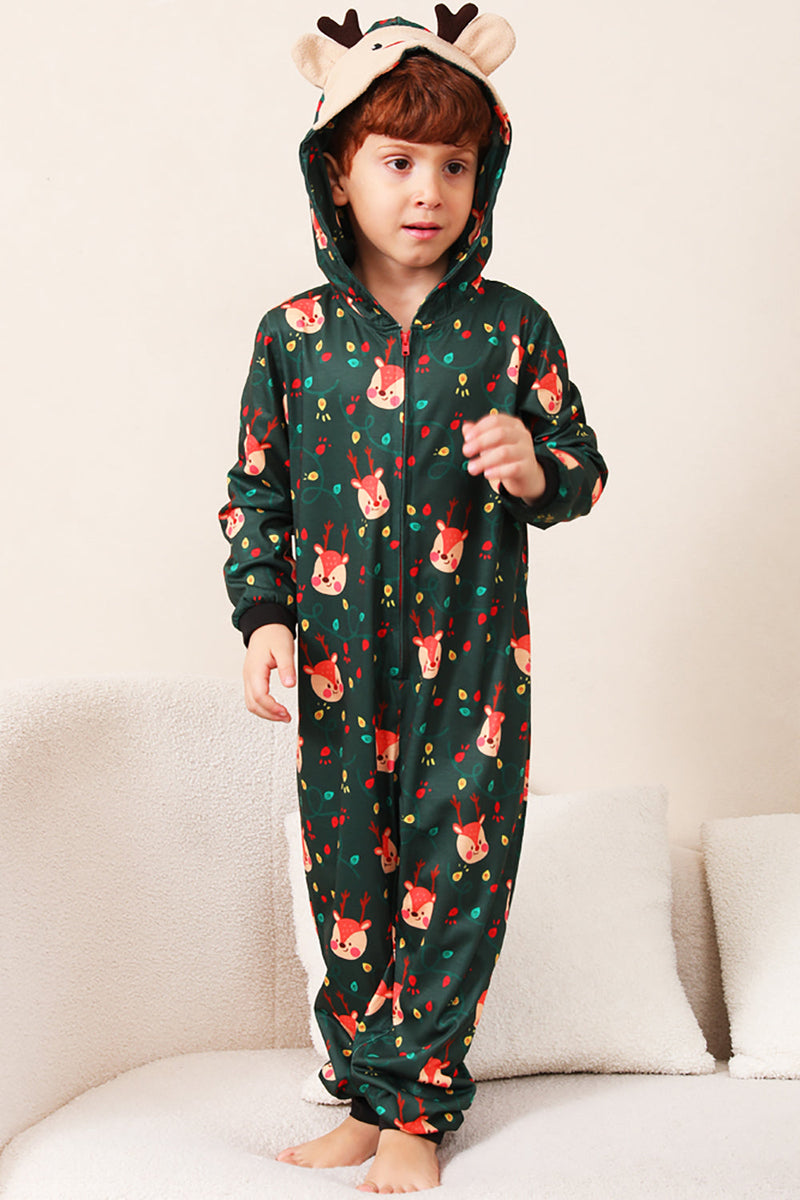 Load image into Gallery viewer, Dark Green Printed Family Christmas One Piece Pajamas