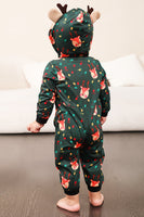 Load image into Gallery viewer, Dark Green Printed Family Christmas One Piece Pajamas