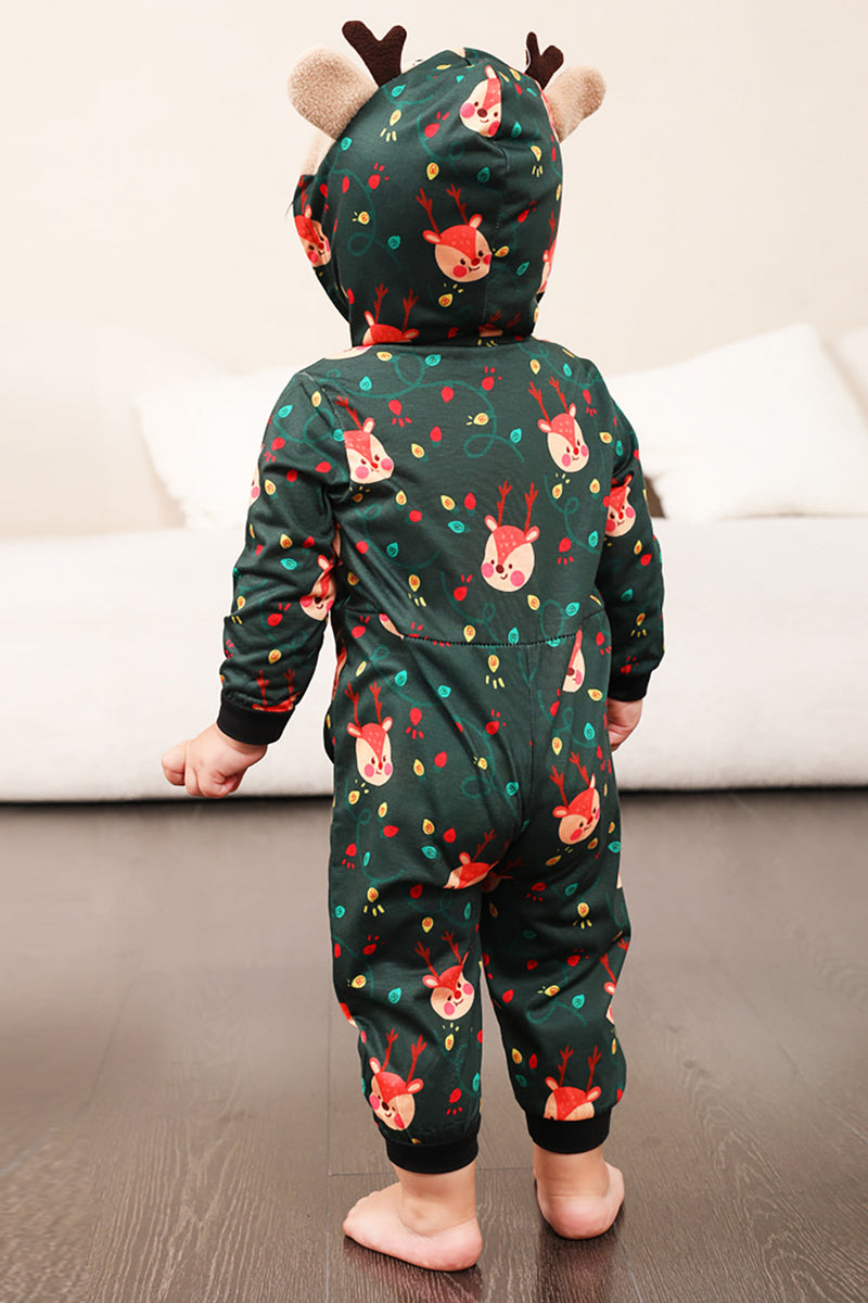 Load image into Gallery viewer, Dark Green Printed Family Christmas One Piece Pajamas