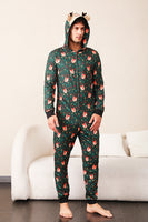 Load image into Gallery viewer, Dark Green Printed Family Christmas One Piece Pajamas