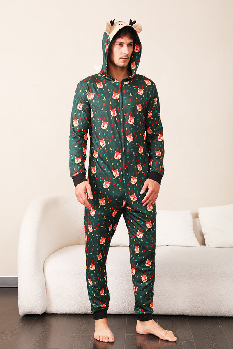 Load image into Gallery viewer, Dark Green Printed Family Christmas One Piece Pajamas