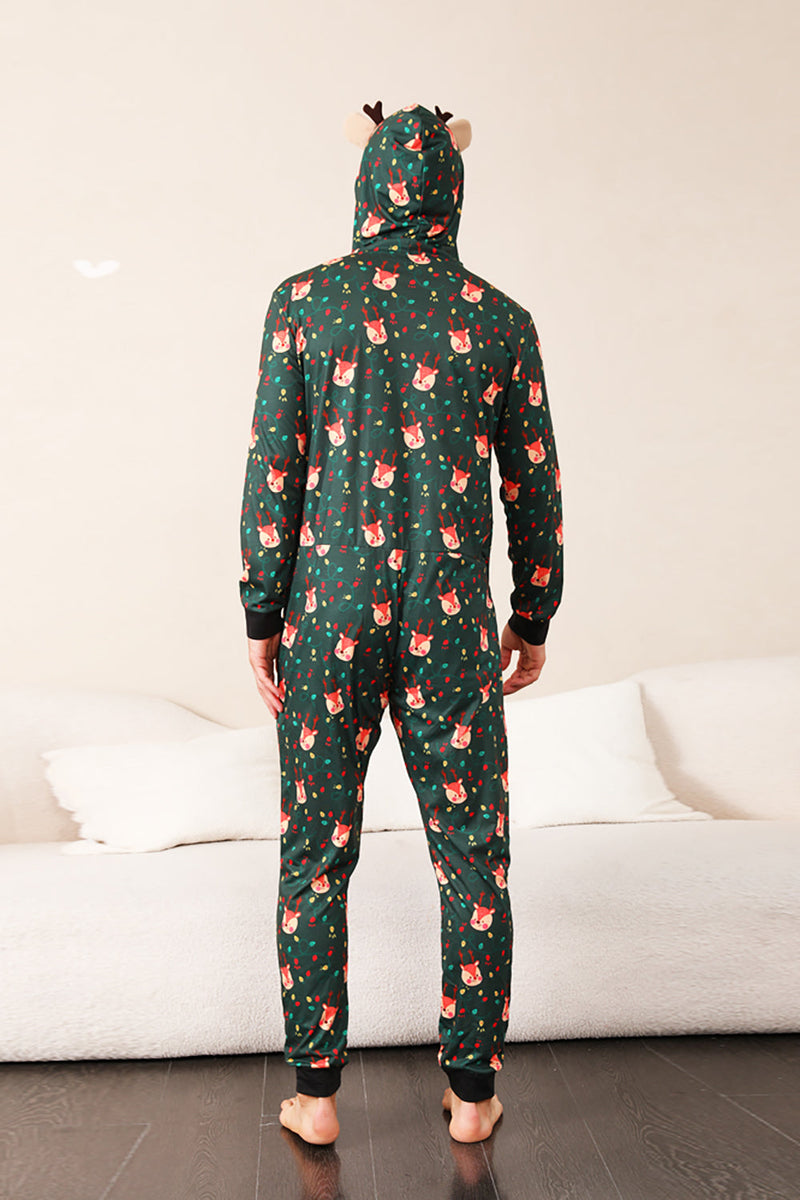 Load image into Gallery viewer, Dark Green Printed Family Christmas One Piece Pajamas