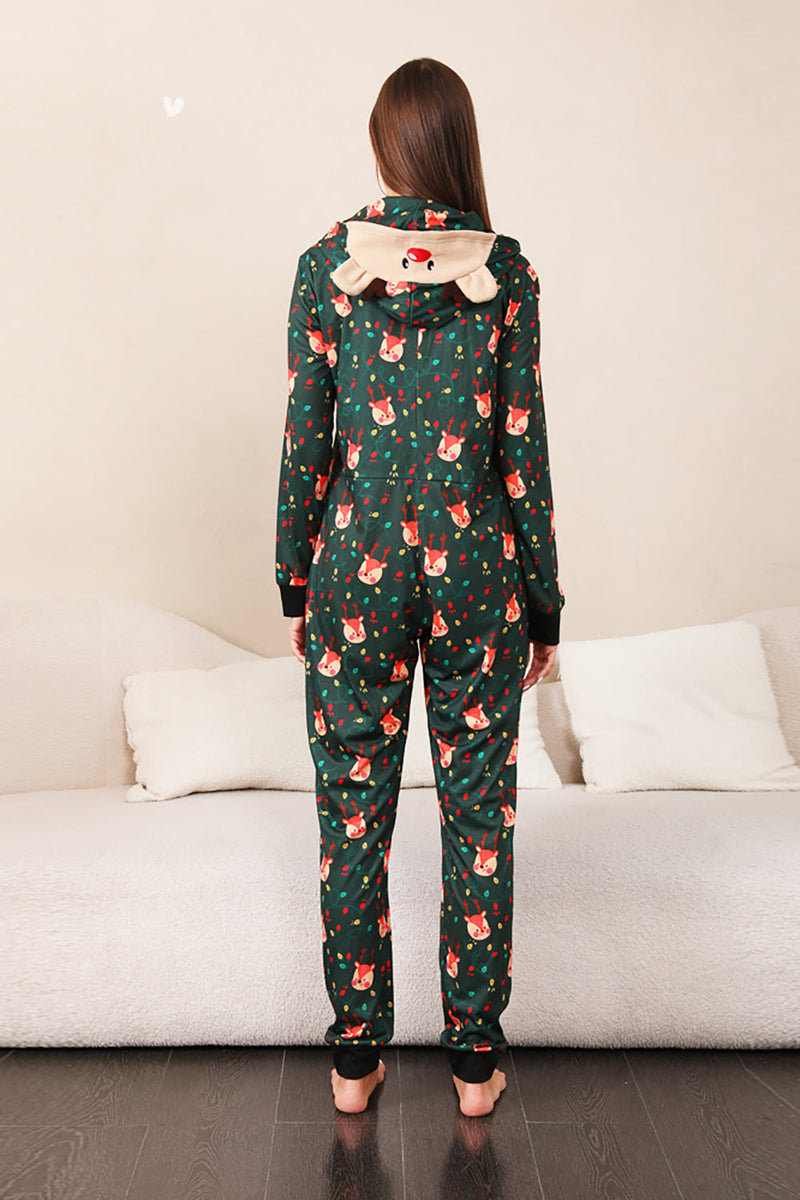 Load image into Gallery viewer, Dark Green Printed Family Christmas One Piece Pajamas