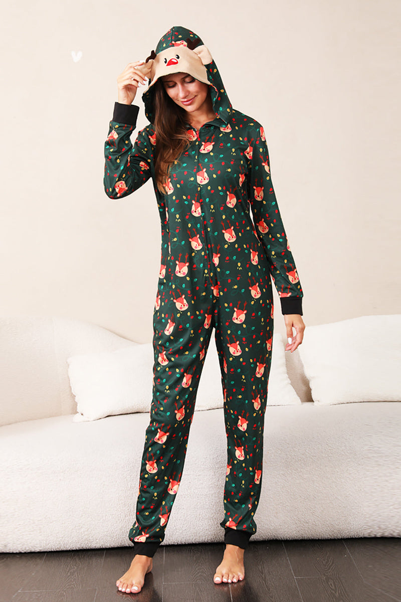 Load image into Gallery viewer, Dark Green Printed Family Christmas One Piece Pajamas