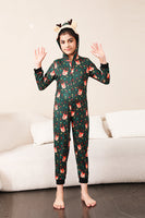Load image into Gallery viewer, Dark Green Printed Family Christmas One Piece Pajamas