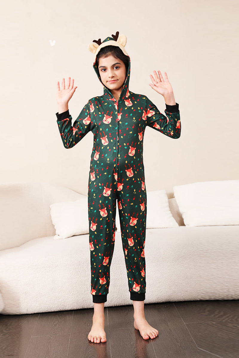 Load image into Gallery viewer, Dark Green Printed Family Christmas One Piece Pajamas