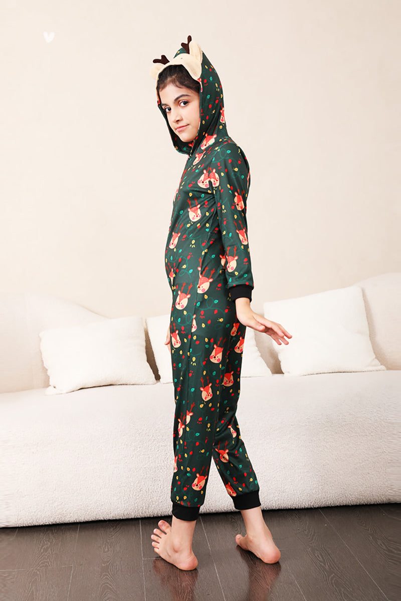 Load image into Gallery viewer, Dark Green Printed Family Christmas One Piece Pajamas