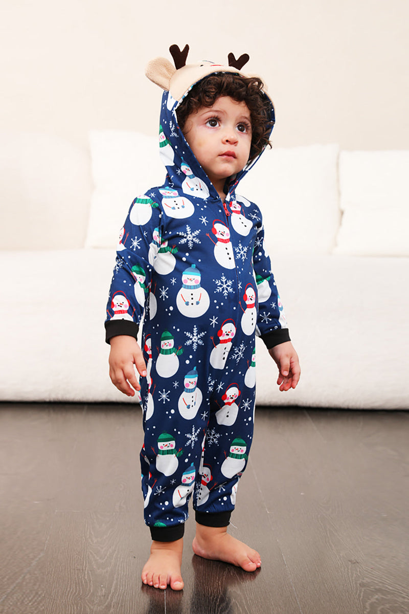 Load image into Gallery viewer, Snowman Print Blue Family Matching Christmas One Piece Pajamas