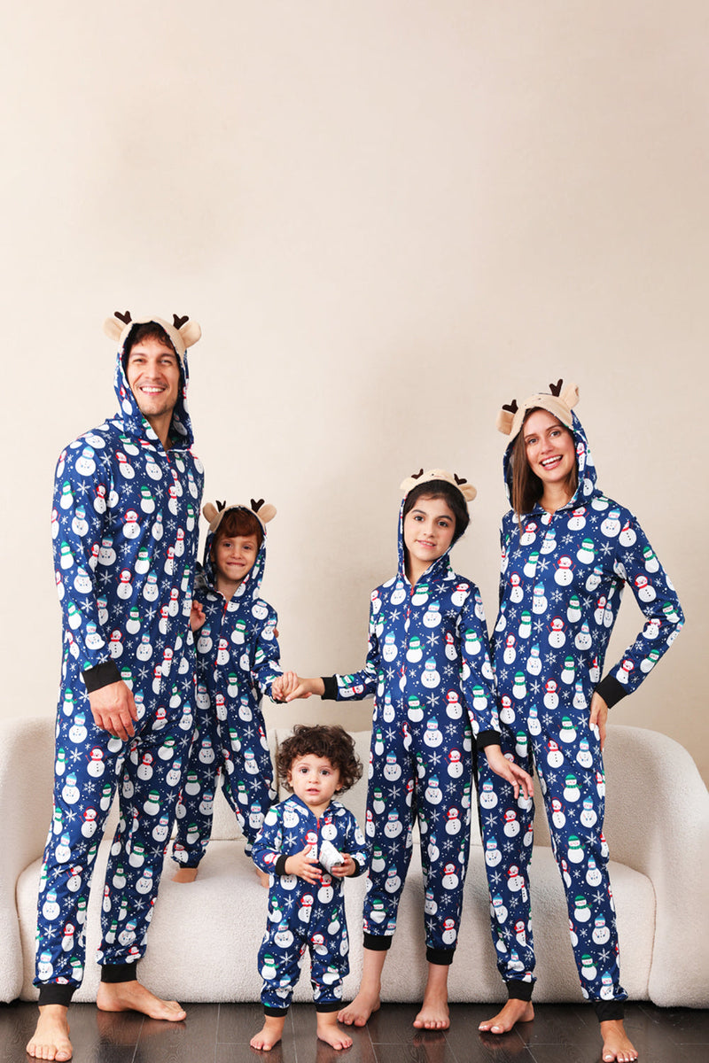 Load image into Gallery viewer, Snowman Print Blue Family Matching Christmas One Piece Pajamas