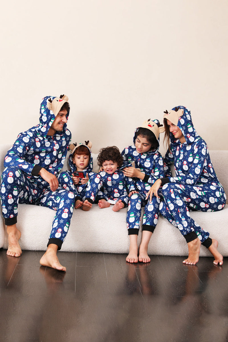 Load image into Gallery viewer, Snowman Print Blue Family Matching Christmas One Piece Pajamas