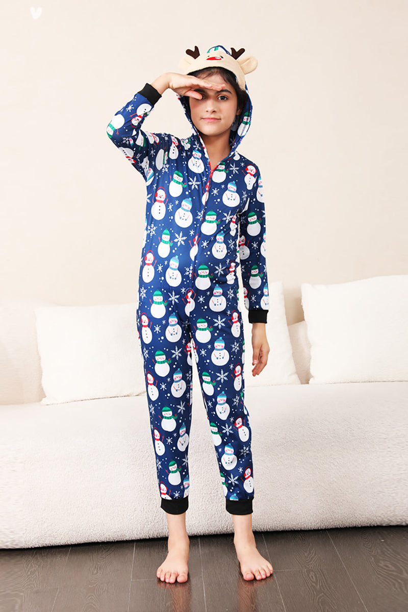 Load image into Gallery viewer, Snowman Print Blue Family Matching Christmas One Piece Pajamas