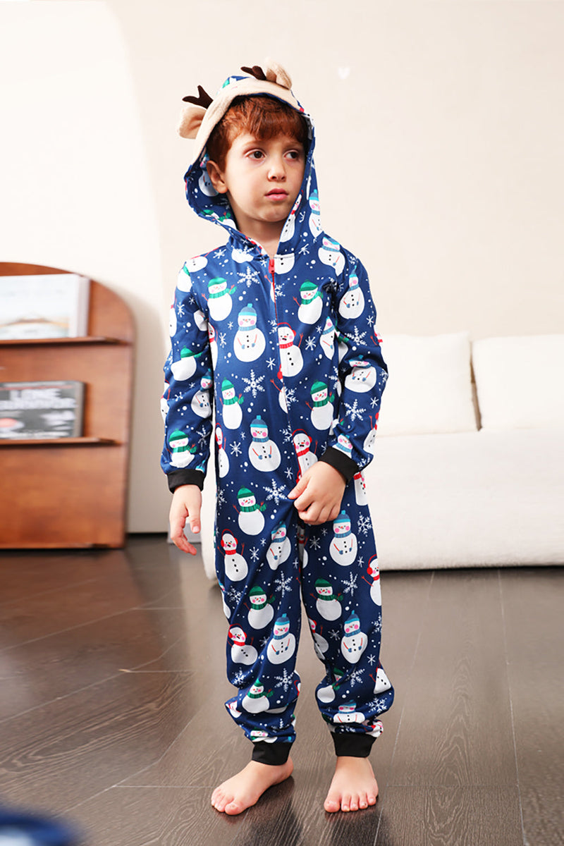 Load image into Gallery viewer, Snowman Print Blue Family Matching Christmas One Piece Pajamas