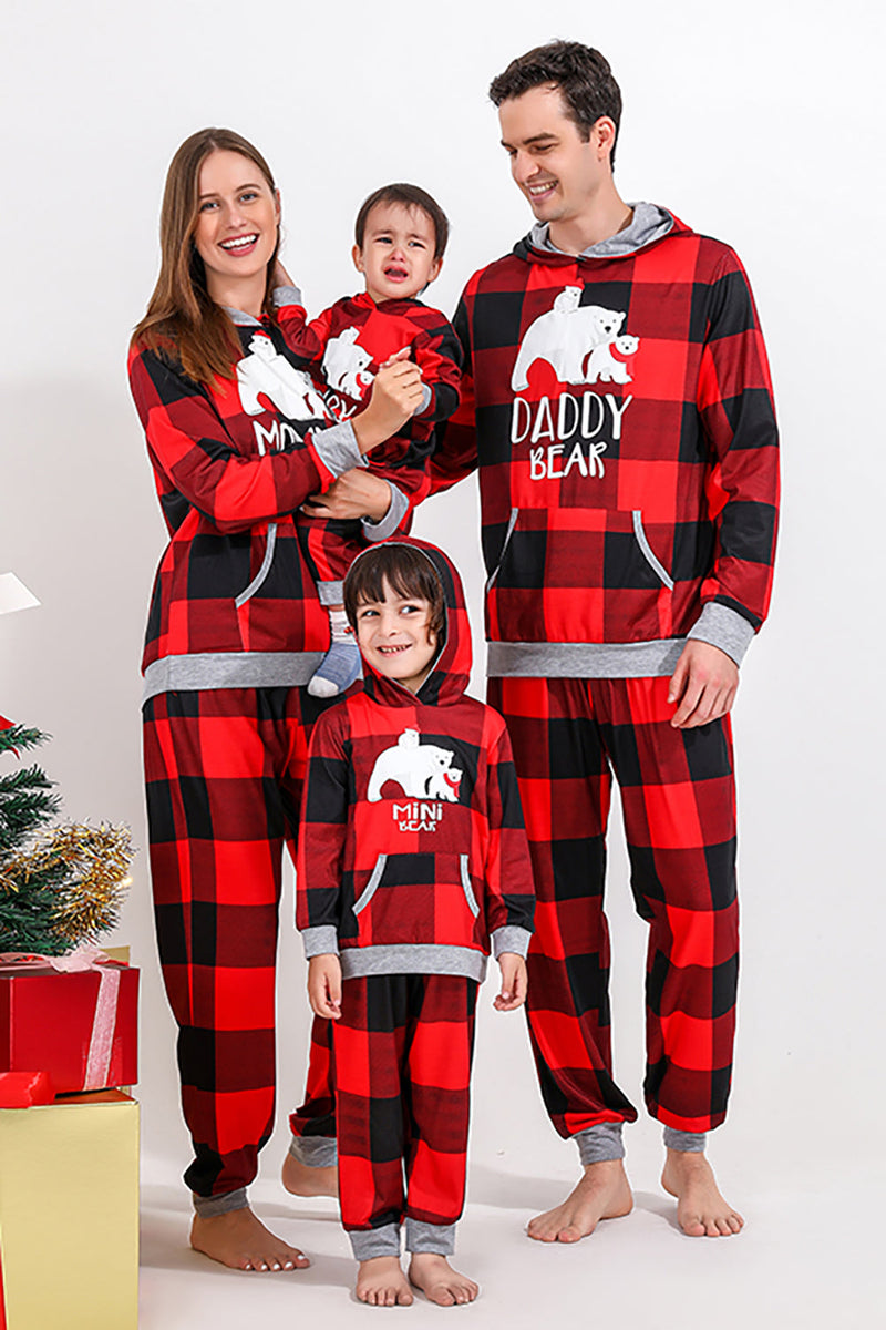 Load image into Gallery viewer, Christmas Family Red Grid Bear Print Pajamas Set
