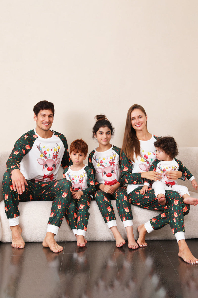 Load image into Gallery viewer, Dark Green Deer Christmas Family Pajamas Set