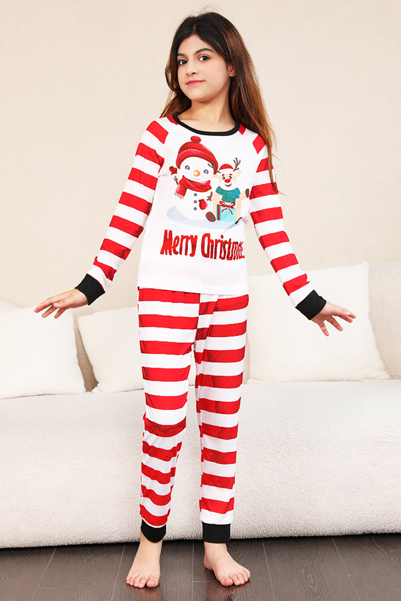 Load image into Gallery viewer, Red Stripes Snowmen Christmas Family Pajamas Set
