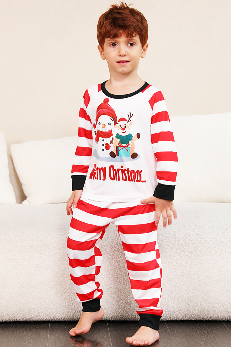 Load image into Gallery viewer, Red Stripes Snowmen Christmas Family Pajamas Set