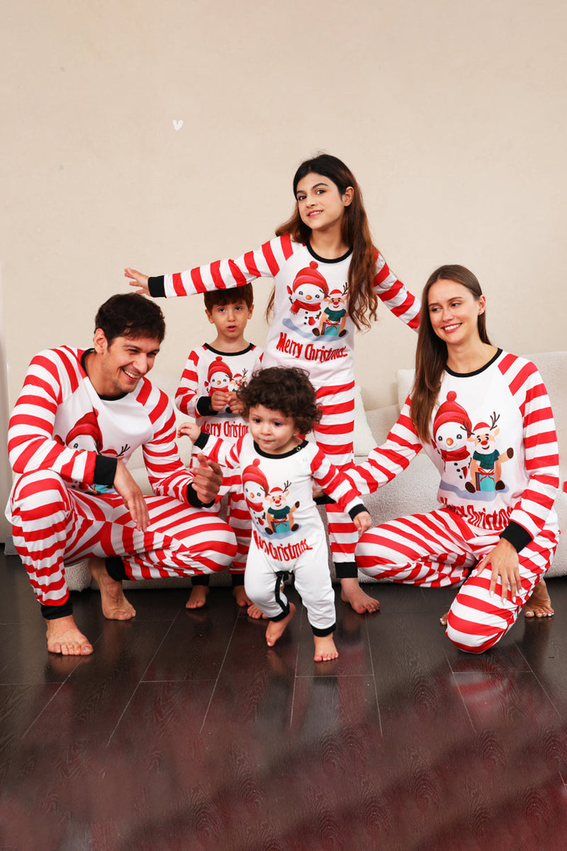 Load image into Gallery viewer, Red Stripes Snowmen Christmas Family Pajamas Set