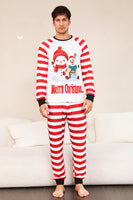 Load image into Gallery viewer, Red Stripes Snowmen Christmas Family Pajamas Set
