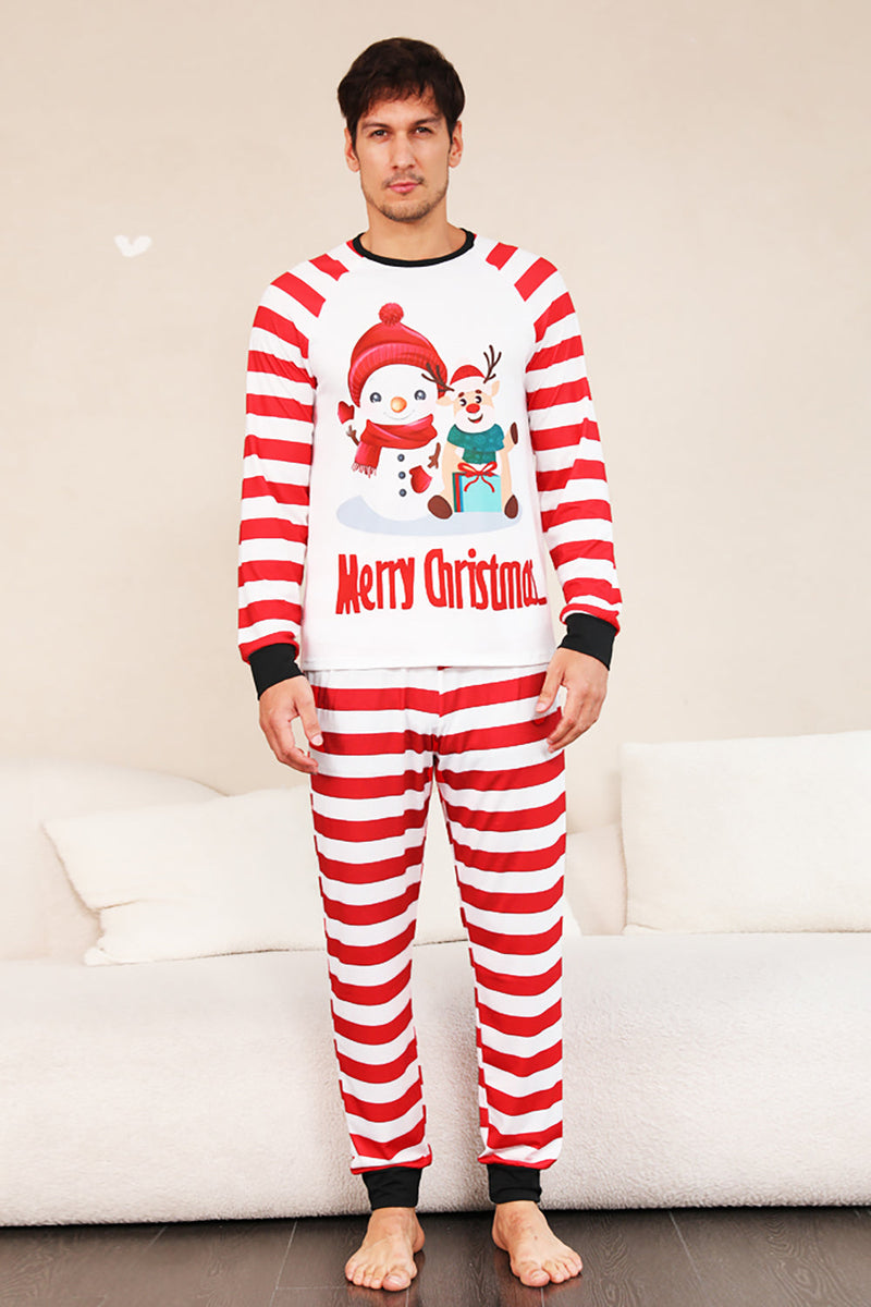 Load image into Gallery viewer, Red Stripes Snowmen Christmas Family Pajamas Set