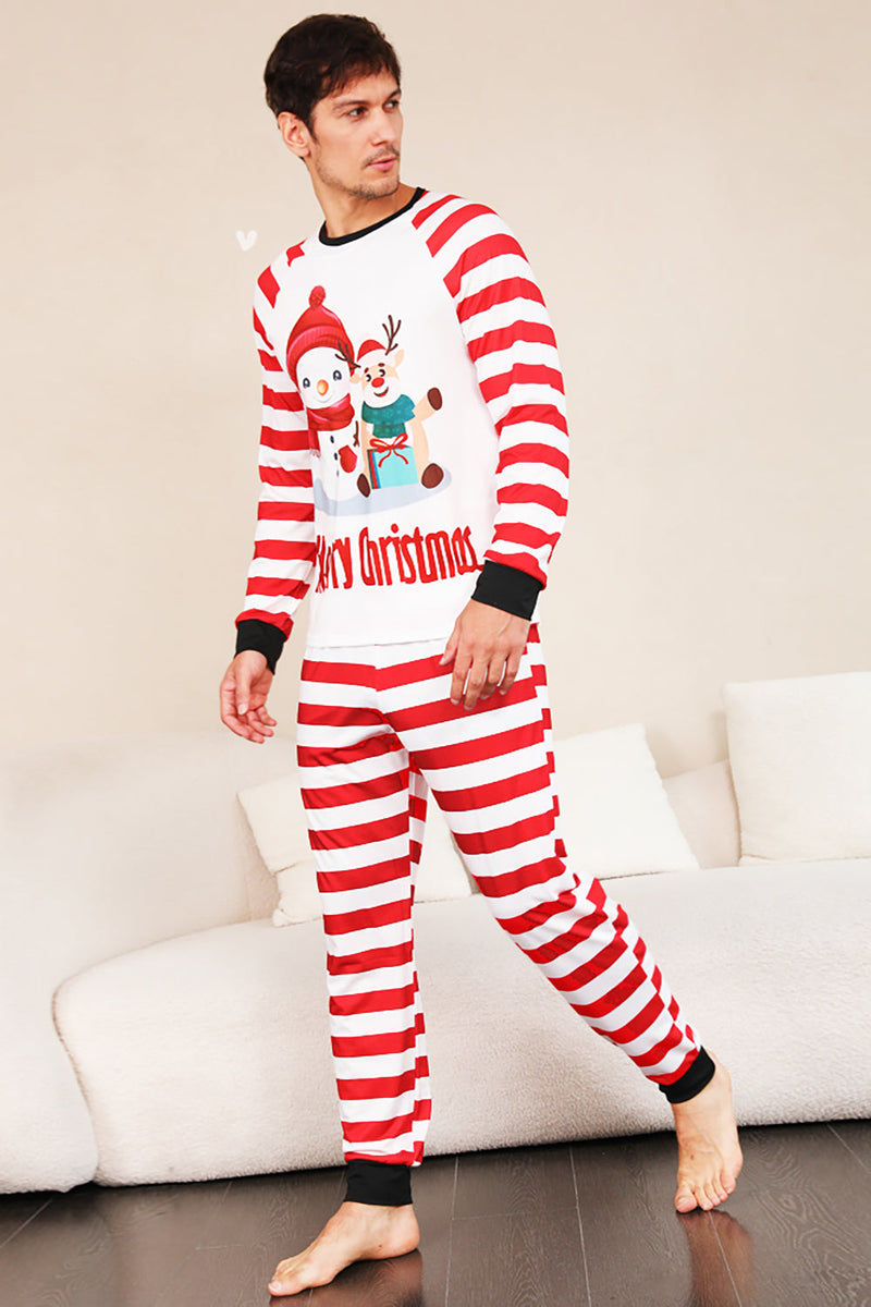 Load image into Gallery viewer, Red Stripes Snowmen Christmas Family Pajamas Set