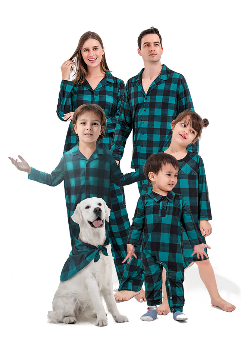 Load image into Gallery viewer, Dark Green Plaid Christmas Family Matching 2 Pieces Pajamas Set