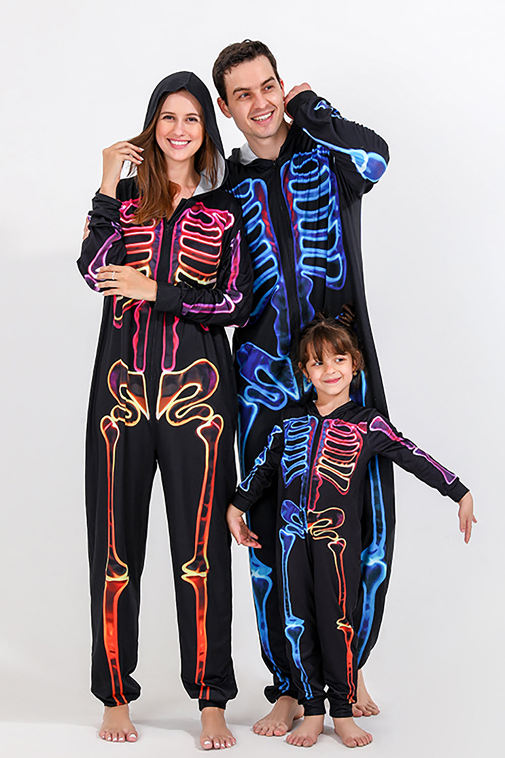 Family Cozy Skeleton Print Zip Up Hoodie Jumpsuits