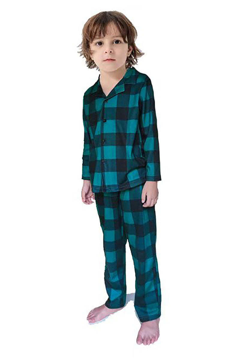 Load image into Gallery viewer, Dark Green Plaid Christmas Family Matching 2 Pieces Pajamas Set