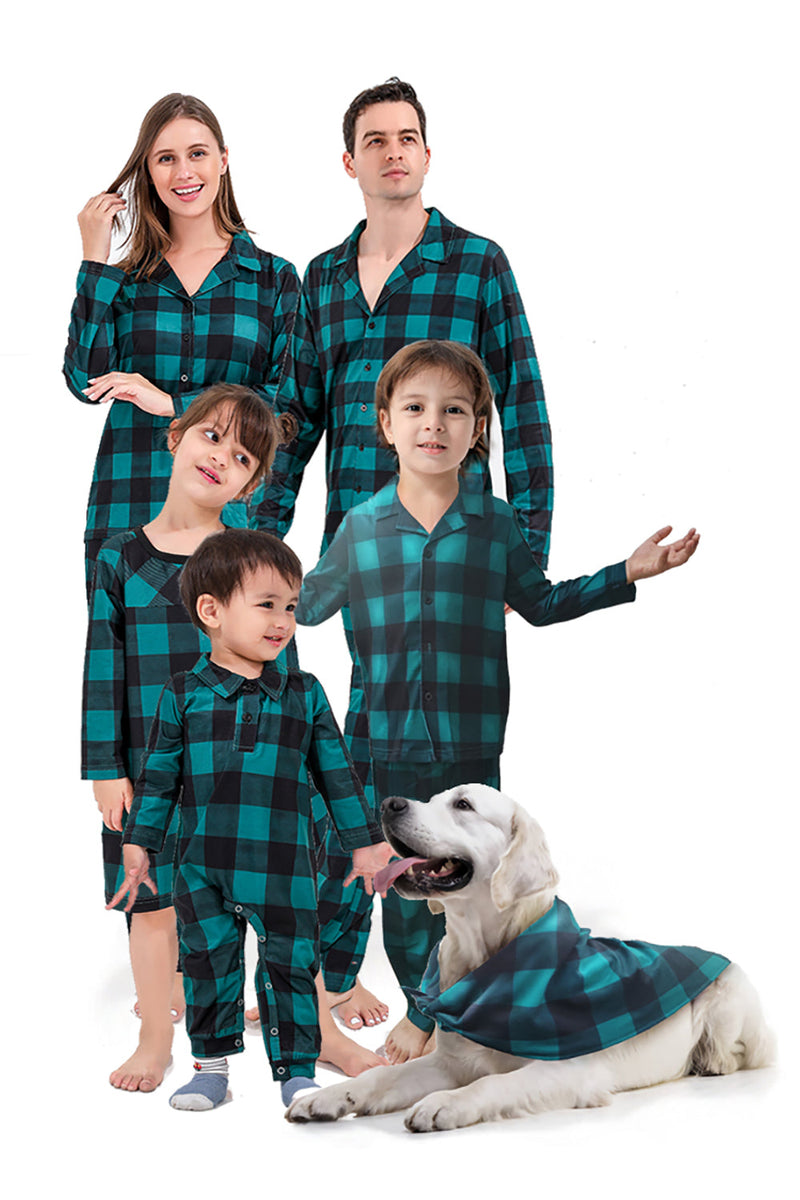 Load image into Gallery viewer, Dark Green Plaid Christmas Family Matching 2 Pieces Pajamas Set