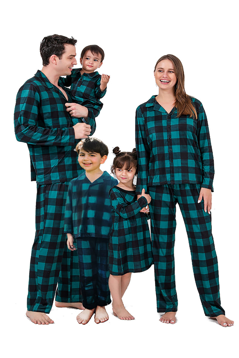 Load image into Gallery viewer, Dark Green Plaid Christmas Family Matching 2 Pieces Pajamas Set