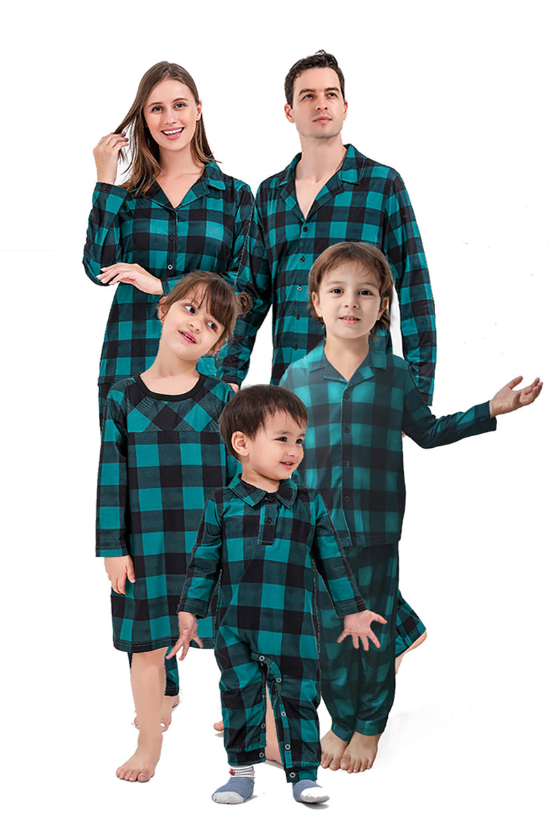 Load image into Gallery viewer, Dark Green Plaid Christmas Family Matching 2 Pieces Pajamas Set