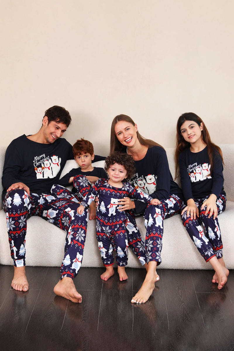Load image into Gallery viewer, Navy Print Christmas Family Matching Pajamas Set