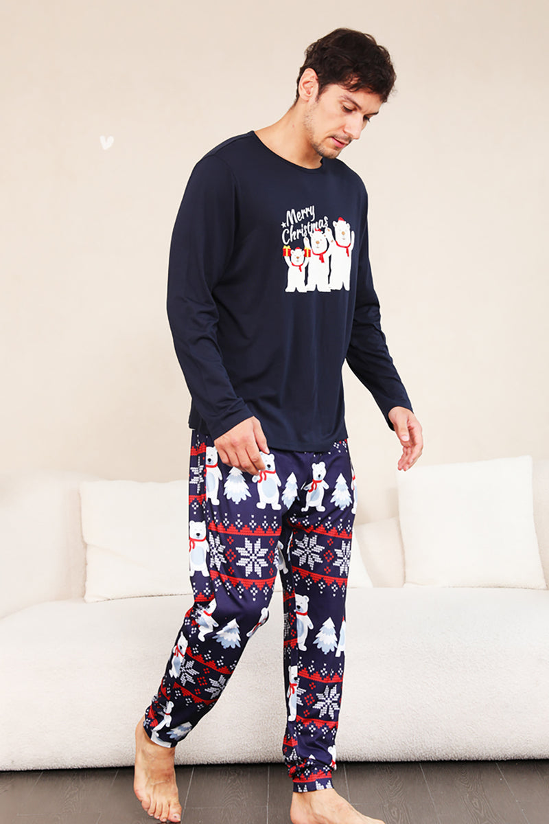 Load image into Gallery viewer, Navy Print Christmas Family Matching Pajamas Set
