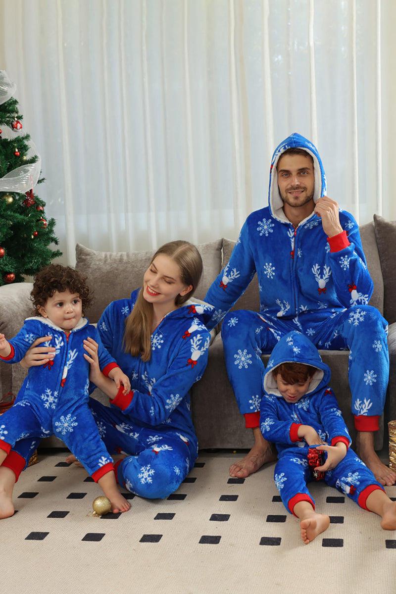 Load image into Gallery viewer, Christmas Family Royal Blue Flannel Snowflake Onesie Pajamas