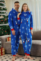 Load image into Gallery viewer, Christmas Family Royal Blue Flannel Snowflake Onesie Pajamas