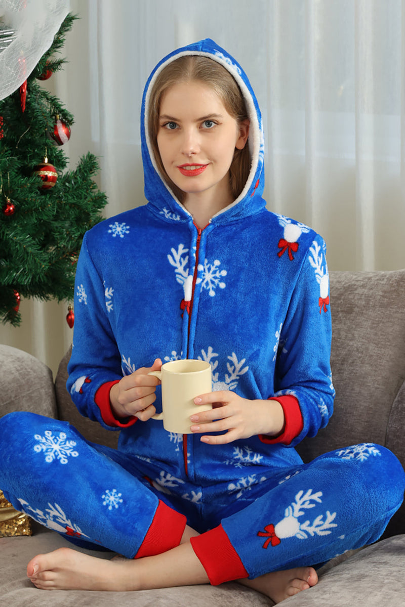 Load image into Gallery viewer, Christmas Family Royal Blue Flannel Snowflake Onesie Pajamas