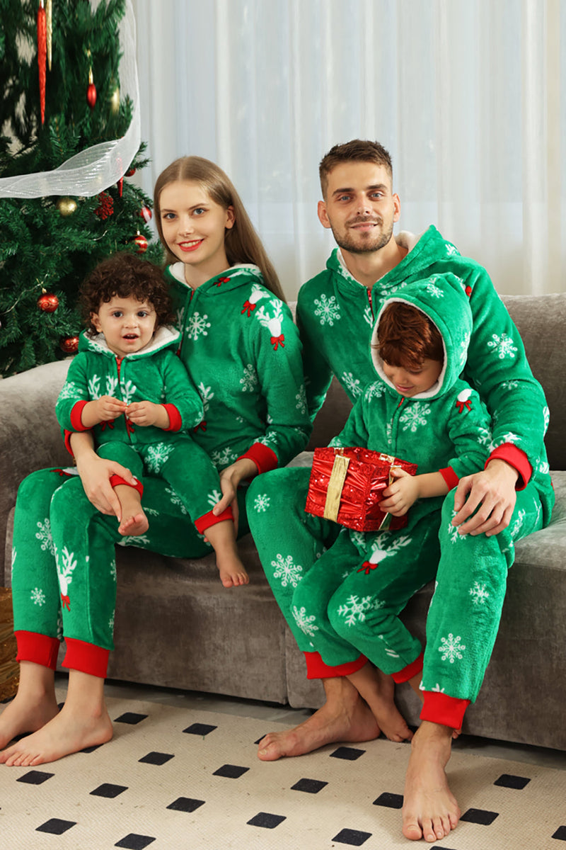 Load image into Gallery viewer, Christmas Family Green Flannel Snowflake Onesie Pajamas