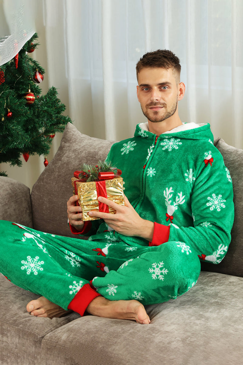 Load image into Gallery viewer, Christmas Family Green Flannel Snowflake Onesie Pajamas