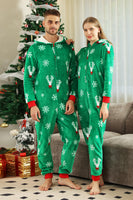 Load image into Gallery viewer, Christmas Family Green Flannel Snowflake Onesie Pajamas