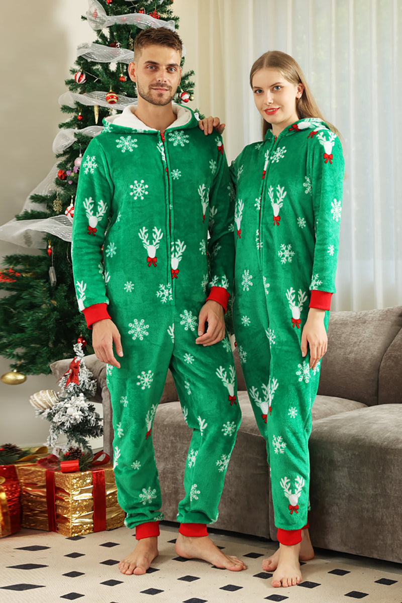 Load image into Gallery viewer, Christmas Family Green Flannel Snowflake Onesie Pajamas