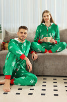 Load image into Gallery viewer, Christmas Family Green Flannel Snowflake Onesie Pajamas
