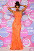 Load image into Gallery viewer, Orange Mermaid One Shoulder Sequins Long Prom Dress