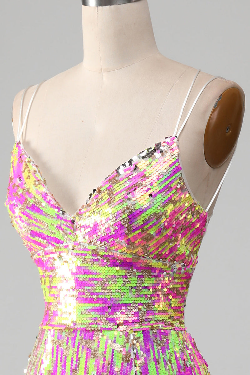 Load image into Gallery viewer, Hot Pink Sparkly Mermaid Prom Dress with Slit