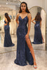 Load image into Gallery viewer, Sparkly Dark Purple Mermaid Long Sequined Prom Dress With Slit