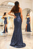 Load image into Gallery viewer, Sparkly Dark Purple Mermaid Long Sequined Prom Dress With Slit