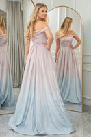 Load image into Gallery viewer, Blush A Line Off the Shoulder Long Prom Dress With Pleats