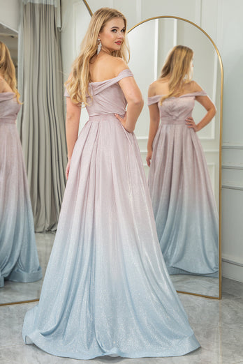 Blush A Line Off the Shoulder Long Prom Dress With Pleats